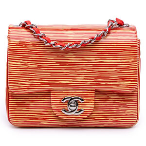 Pre-Loved Chanel Mini Square Classic Patent Striped Single Flap